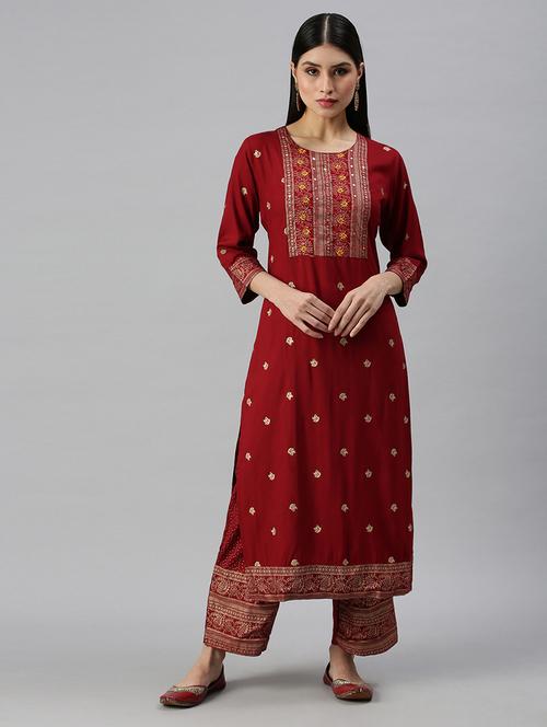 brown cotton blend kurta palazzo set - 18260951 - Standard Image - 1