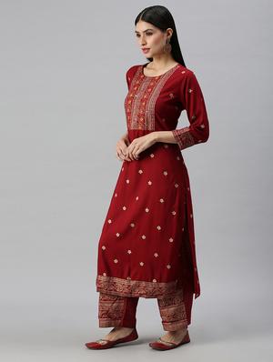 brown cotton blend kurta palazzo set - 18260951 - Standard Image - 2