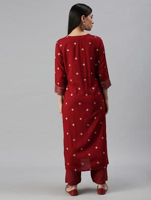 brown cotton blend kurta palazzo set - 18260951 - Standard Image - 3