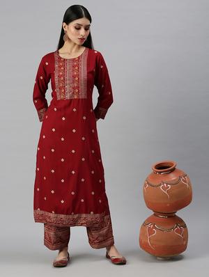 brown cotton blend kurta palazzo set - 18260951 - Standard Image - 4