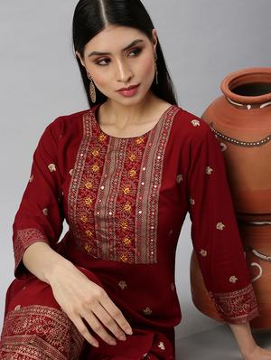 brown cotton blend kurta palazzo set - 18260951 - Standard Image - 6