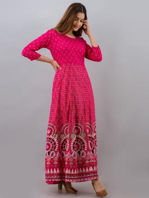 pink rayon anarkali kurta - 18262051 - Standard Image - 2