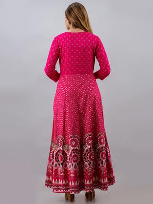 pink rayon anarkali kurta - 18262051 - Standard Image - 3