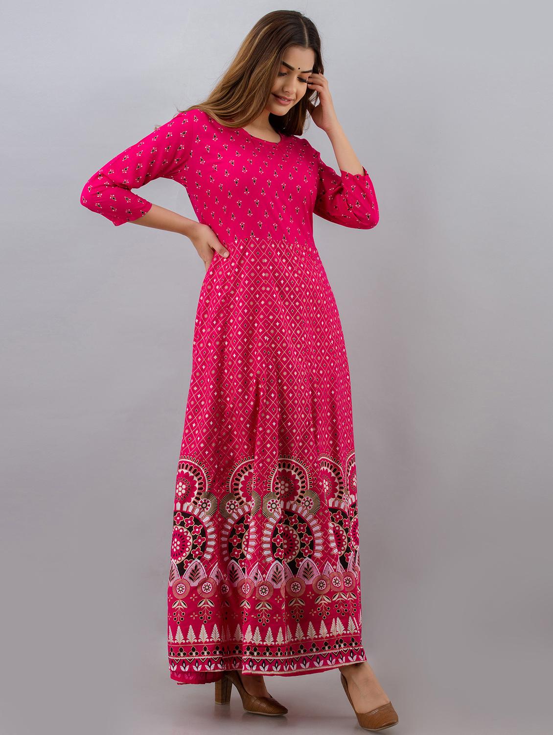 pink rayon anarkali kurta - 18262051 - Zoom Image - 2