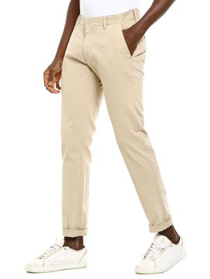 beige solid casual trouser - 18262172 - Standard Image - 2