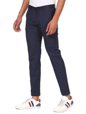 navy-blue checkered casual trouser - 18262182 - Standard Image - 2