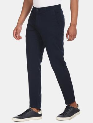navy-blue solid casual trouser - 18262183 - Standard Image - 2