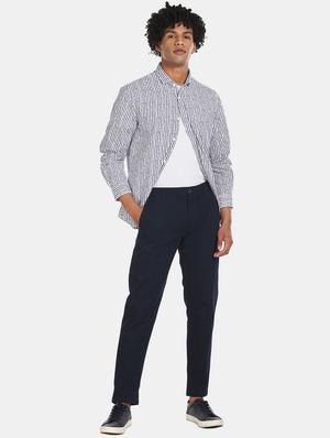 navy-blue solid casual trouser - 18262183 - Standard Image - 4