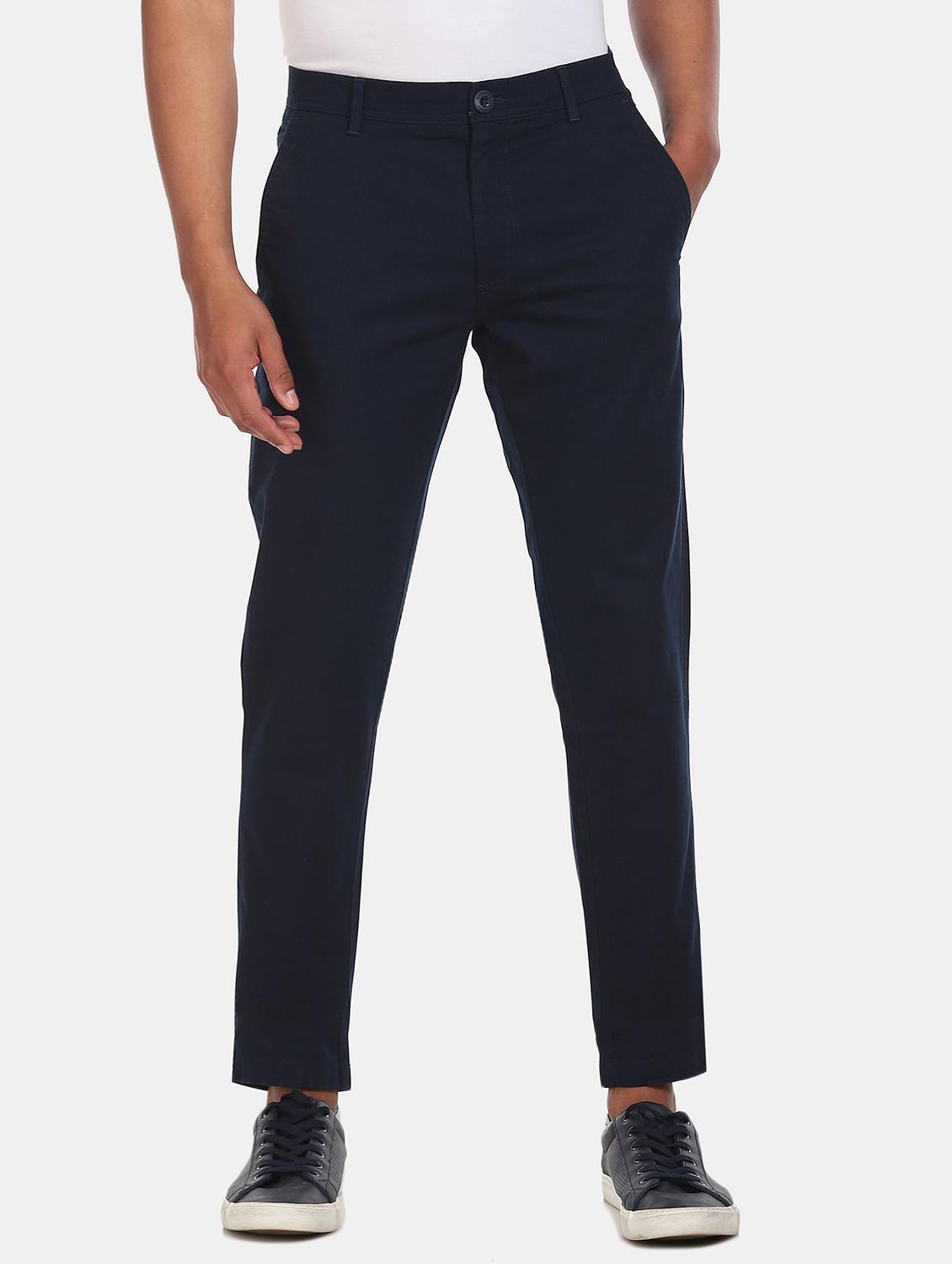 navy-blue solid casual trouser - 18262183 - Zoom Image - 1