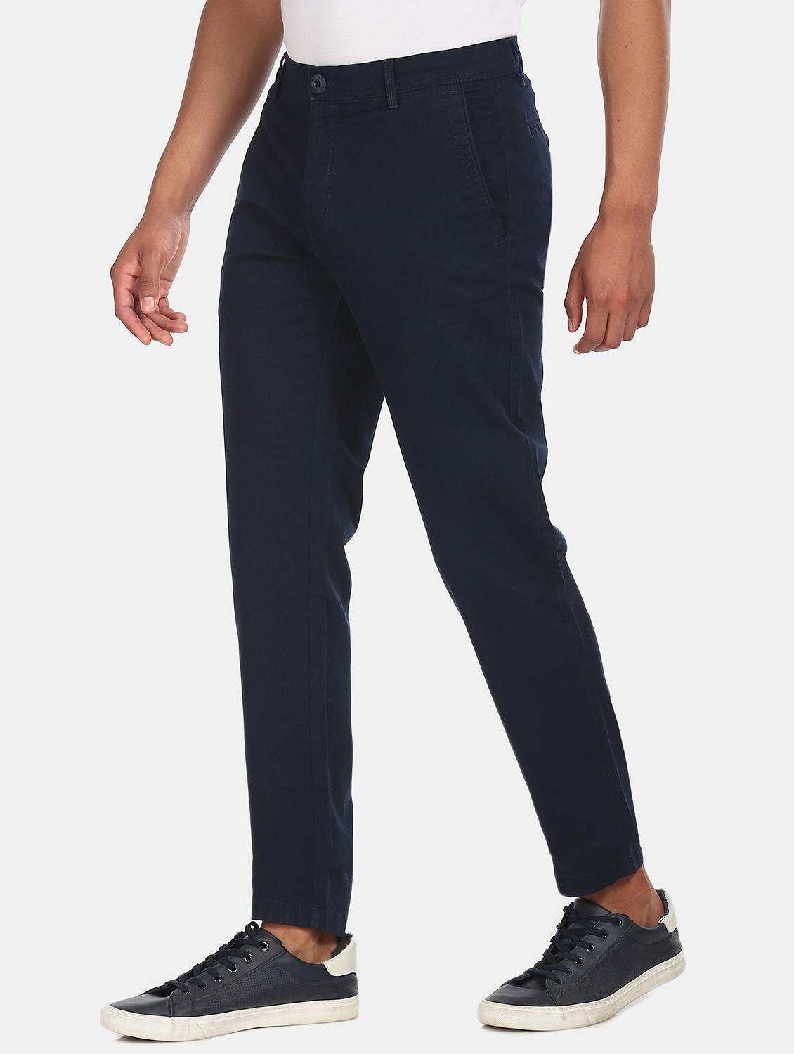 navy-blue solid casual trouser - 18262183 - Zoom Image - 2