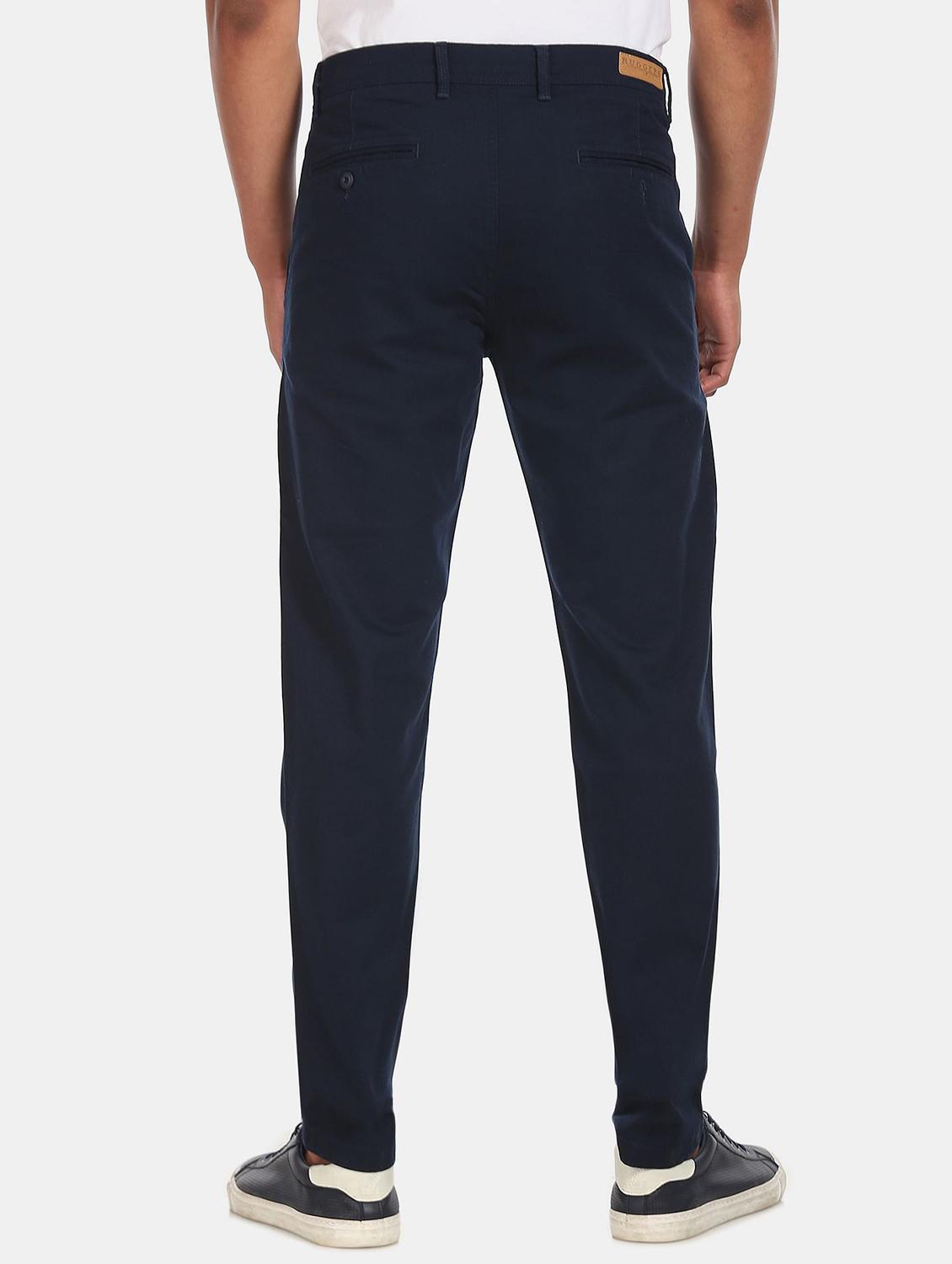 navy-blue solid casual trouser - 18262183 - Zoom Image - 3