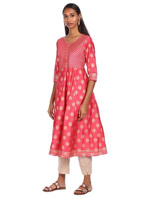 pink printed flared kurta - 18262426 - Standard Image - 2