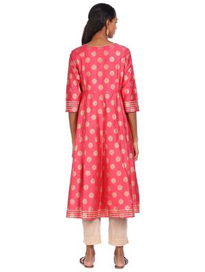 pink printed flared kurta - 18262426 - Standard Image - 3