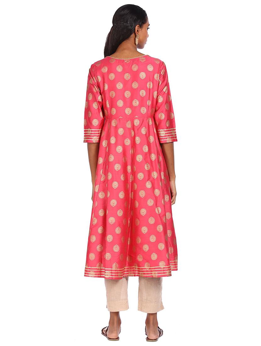 pink printed flared kurta - 18262426 - Zoom Image - 3