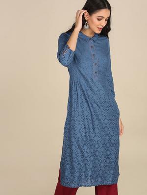 textured a-line kurta - 18262476 - Standard Image - 2