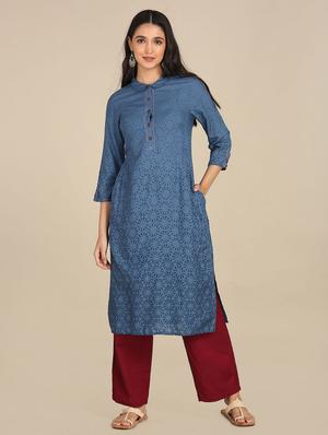 textured a-line kurta - 18262476 - Standard Image - 3