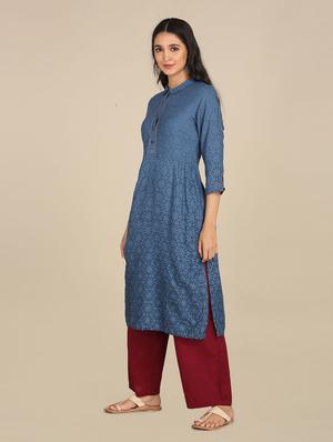 textured a-line kurta - 18262476 - Standard Image - 4