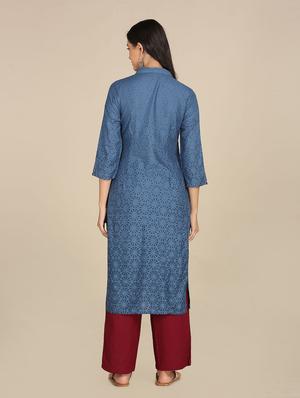 textured a-line kurta - 18262476 - Standard Image - 5