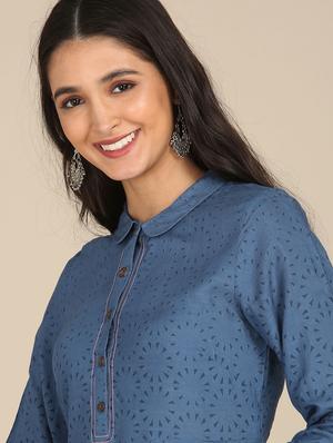 textured a-line kurta - 18262476 - Standard Image - 6