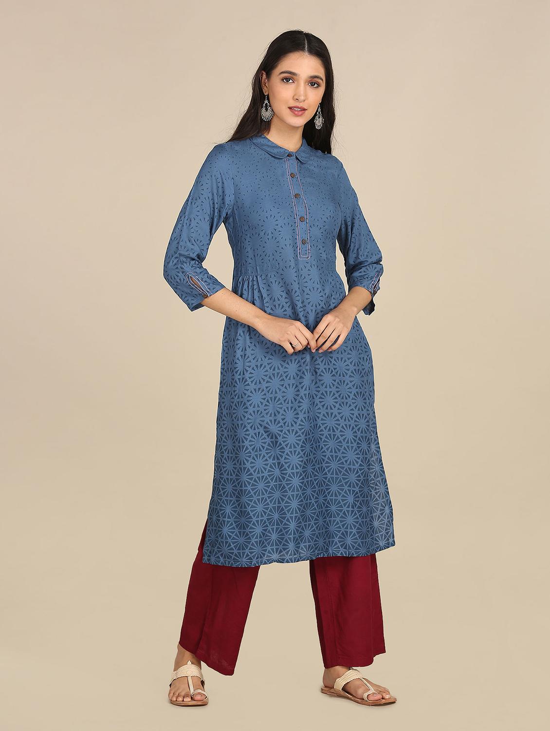 textured a-line kurta - 18262476 - Zoom Image - 1