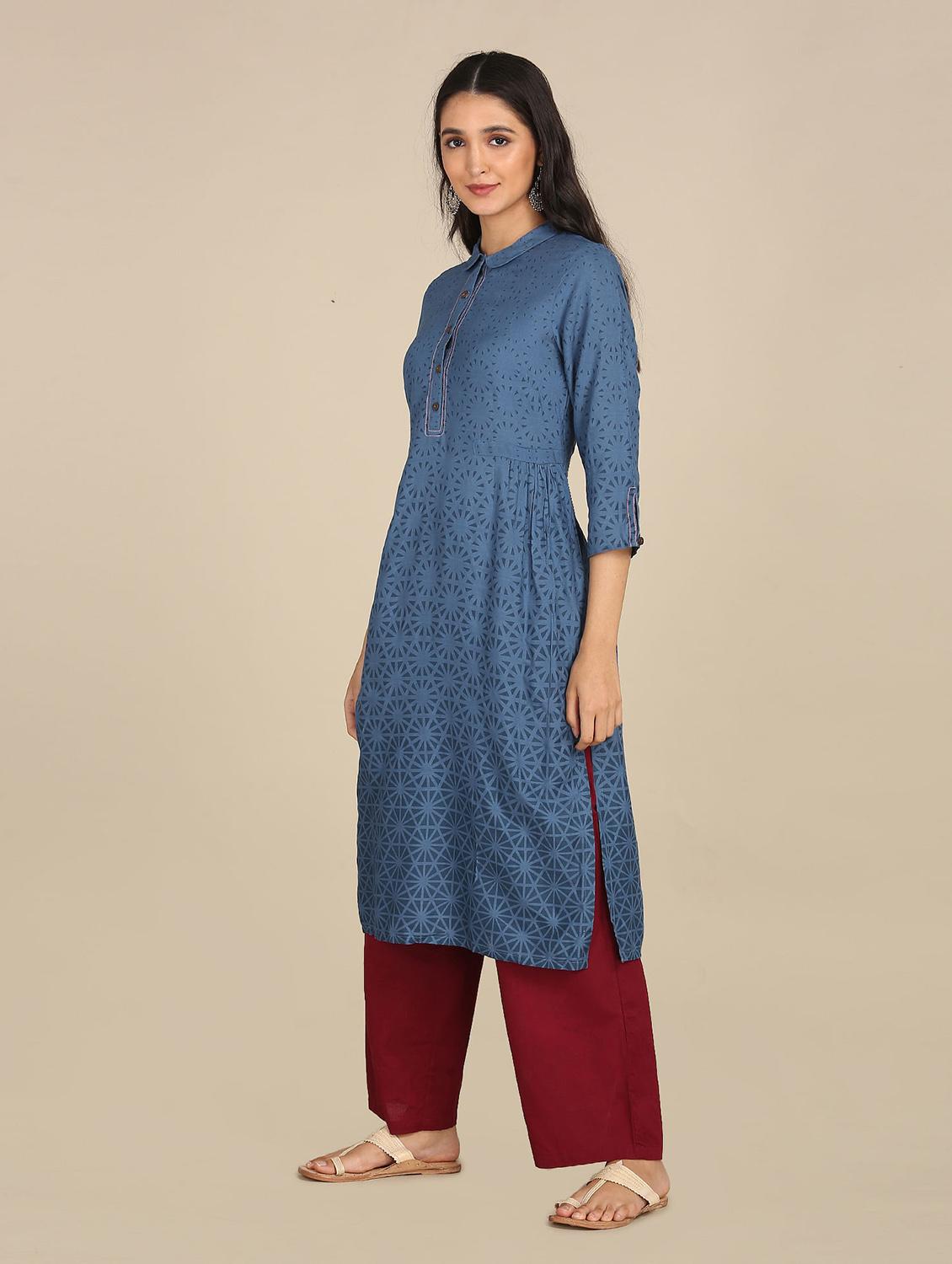 textured a-line kurta - 18262476 - Zoom Image - 4