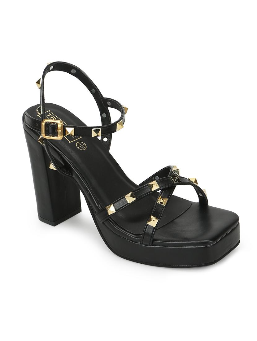 black pu ankle strap sandals - 18263312 - Zoom Image - 1