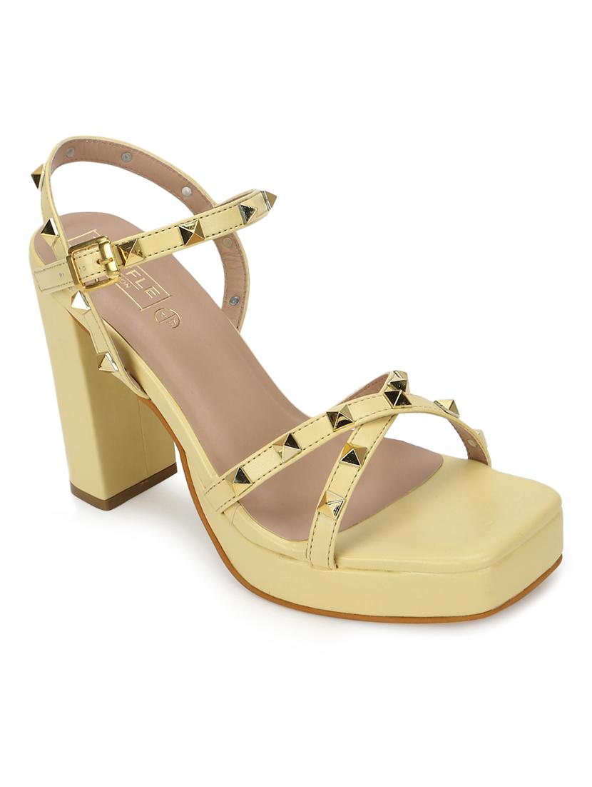 yellow pu ankle strap sandals - 18263317 - Zoom Image - 1
