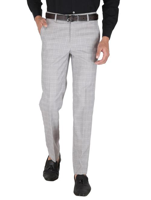 grey checked flat front trousers formal - 18265627 - Very Small Image - 1