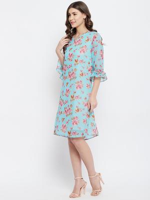v-neck floral a-line dress - 18266773 - Standard Image - 2