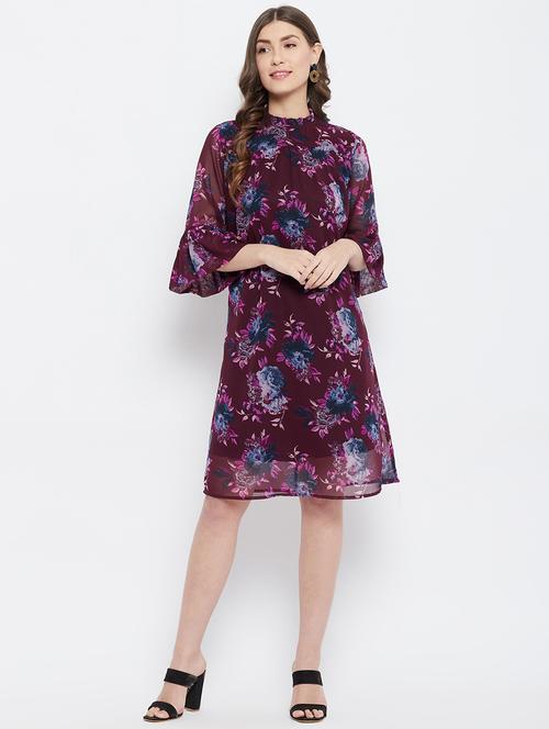 bell sleeved floral a-line dress - 18266774 - Standard Image - 1