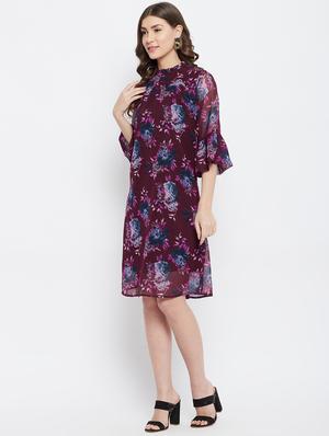 bell sleeved floral a-line dress - 18266774 - Standard Image - 2