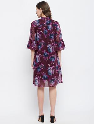 bell sleeved floral a-line dress - 18266774 - Standard Image - 4