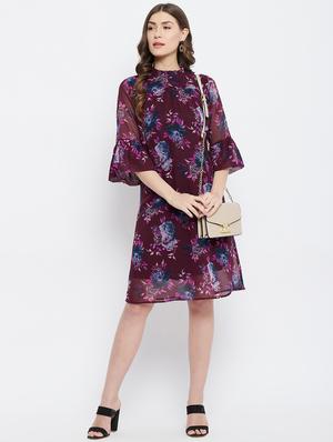 bell sleeved floral a-line dress - 18266774 - Standard Image - 5