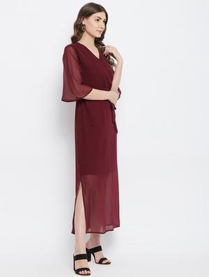 tie front solid maxi dress - 18266775 - Standard Image - 3