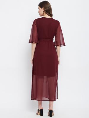 tie front solid maxi dress - 18266775 - Standard Image - 4