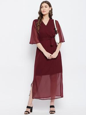 tie front solid maxi dress - 18266775 - Standard Image - 5