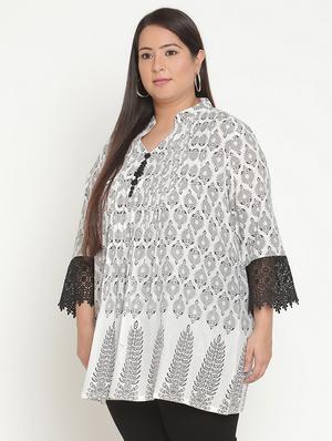 mandarin neck printed top - 18267425 - Standard Image - 3