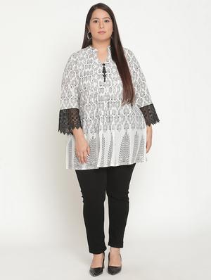 mandarin neck printed top - 18267425 - Standard Image - 5