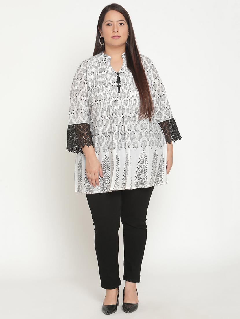 mandarin neck printed top - 18267425 - Zoom Image - 5
