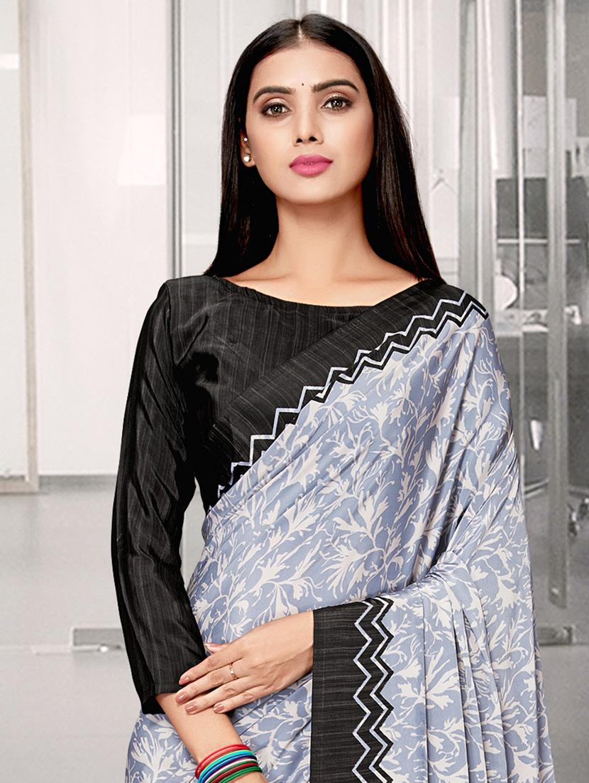 white satin printed saree with blouse - 18268729 - Zoom Image - 2