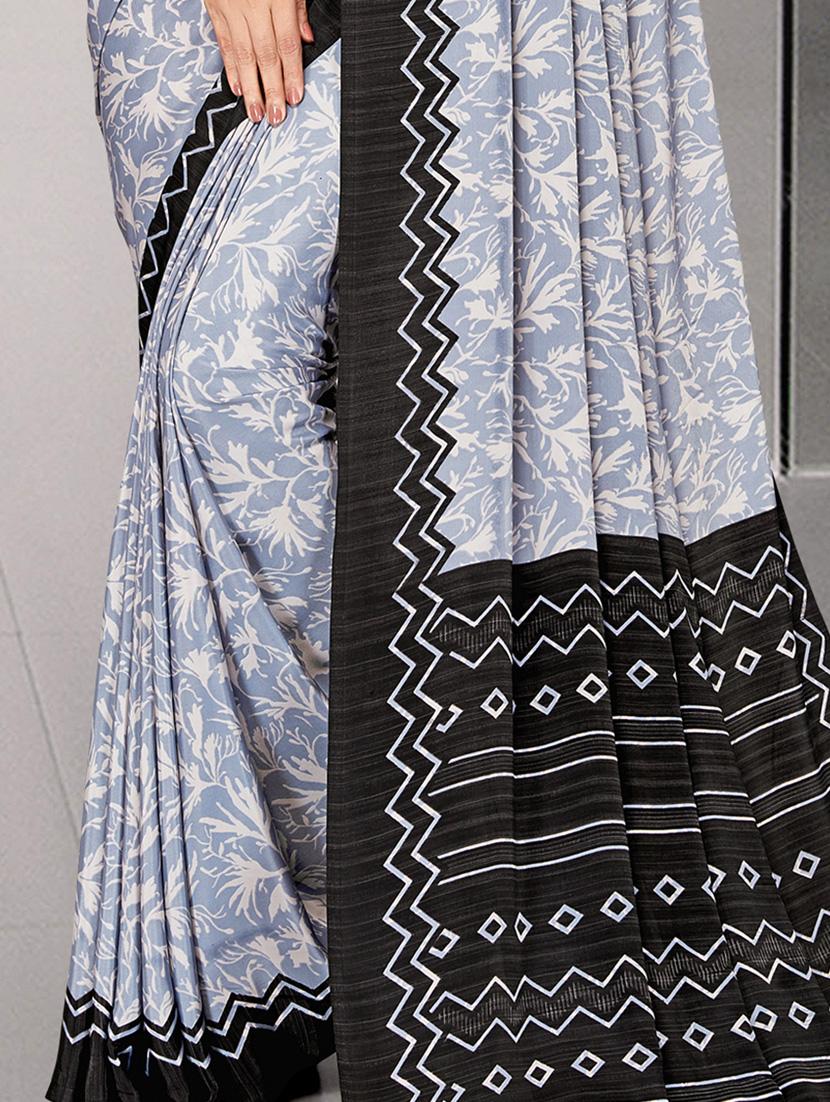 white satin printed saree with blouse - 18268729 - Zoom Image - 3