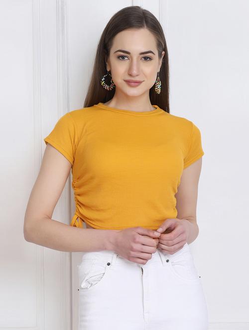 round neck solid crop top - 18269493 - Standard Image - 1