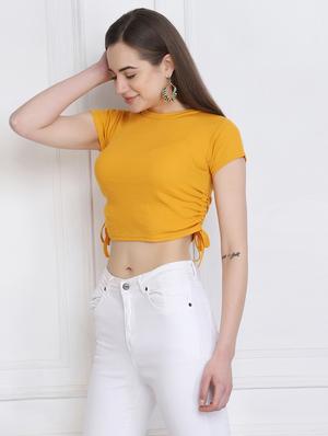 round neck solid crop top - 18269493 - Standard Image - 2