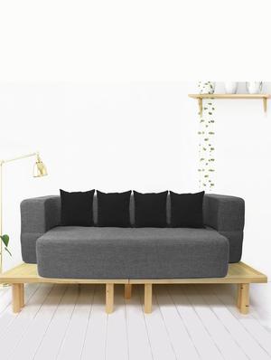 sleep spa couch bed - 4 seater sofa & mattress - washable jute fabric with 4 cushions - grey double sofa bed 78x44x14 inches - 18269917 - Standard Image - 2