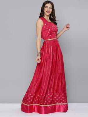 pink silk flared lehenga - 18270124 - Standard Image - 3