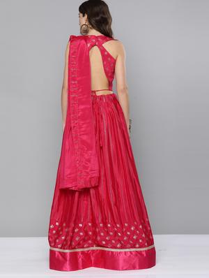 pink silk flared lehenga - 18270124 - Standard Image - 4