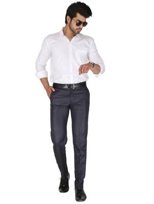 blue solid flat front formal trouser - 18271006 - Standard Image - 4