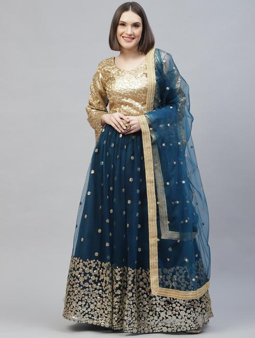 blue net flared lehenga - 18272753 - Standard Image - 1