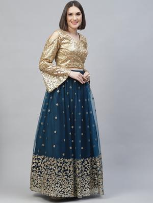 blue net flared lehenga - 18272753 - Standard Image - 2