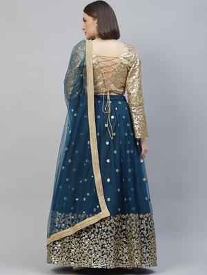 blue net flared lehenga - 18272753 - Standard Image - 3